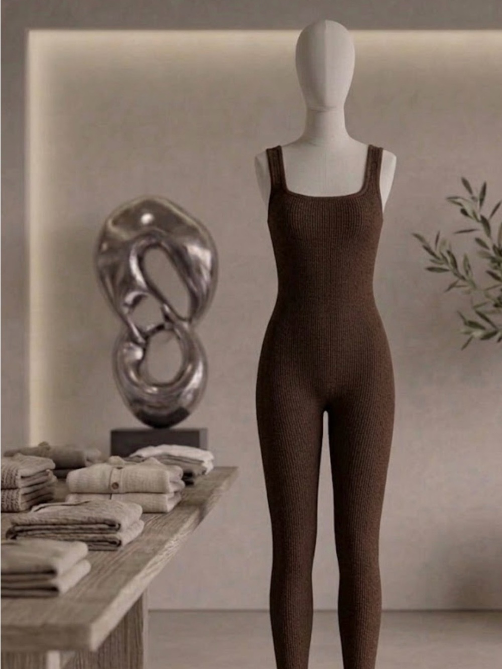 MOOSLOVER Ribbed Tank Jumpsuit in Mauve Brown
